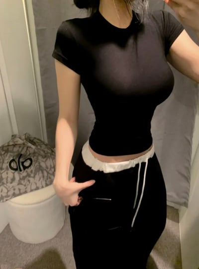 正韓 寧寧 超顯瘦收腰+短袖正肩T 高彈性莫代爾棉5