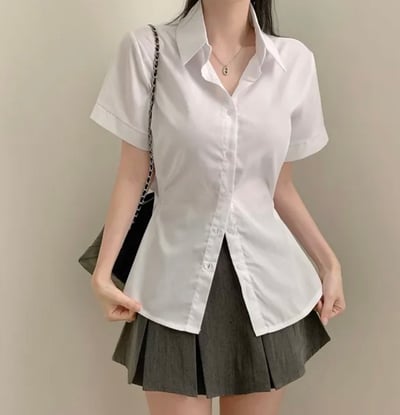 (包色優惠）Karina 收腰襯衫 短袖版 （腰間調節扣）9