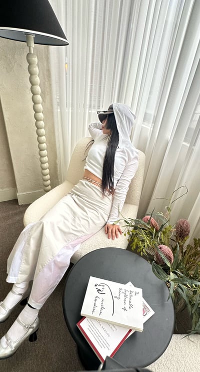 綁帶設計 拼接透膚開衩長裙10