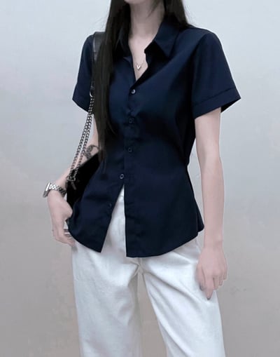 (包色優惠）Karina 收腰襯衫 短袖版 （腰間調節扣）7