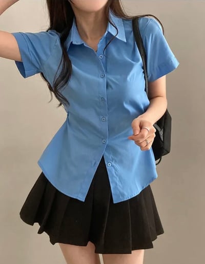 (包色優惠）Karina 收腰襯衫 短袖版 （腰間調節扣）8
