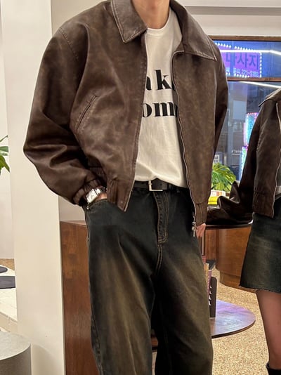 必買 Miu風 復古刷色雙拉鍊皮外套 （男女款）10