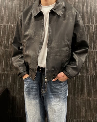 必買 Miu風 復古刷色雙拉鍊皮外套 （男女款）18