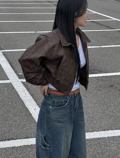 必買 Miu風 復古刷色雙拉鍊皮外套 （男女款）3