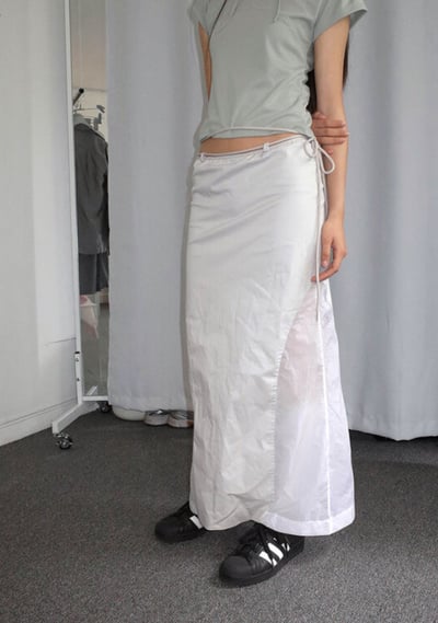 綁帶設計 拼接透膚開衩長裙9