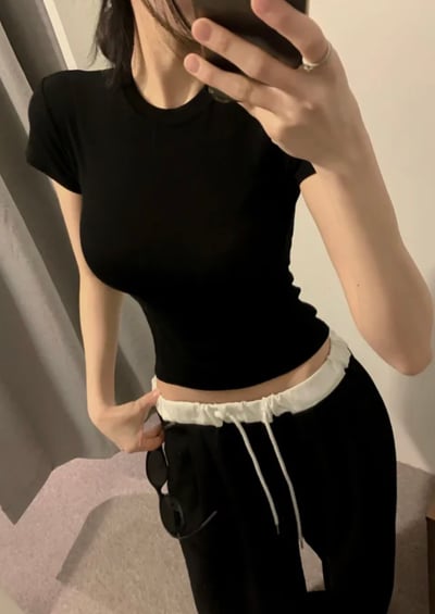 正韓 寧寧 超顯瘦收腰+短袖正肩T 高彈性莫代爾棉3