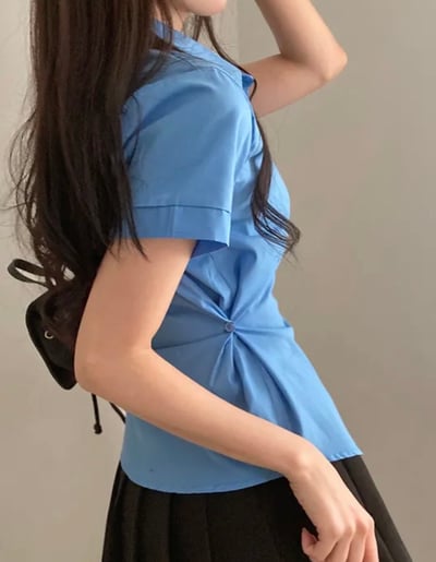 (包色優惠）Karina 收腰襯衫 短袖版 （腰間調節扣）12