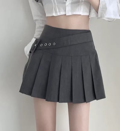 側面腰帶設計 百褶短裙1