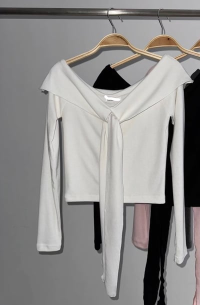 大翻領綁帶 平口斜肩 春裝5