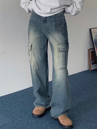 超推 復古刷色口袋工裝牛仔 XS-L1