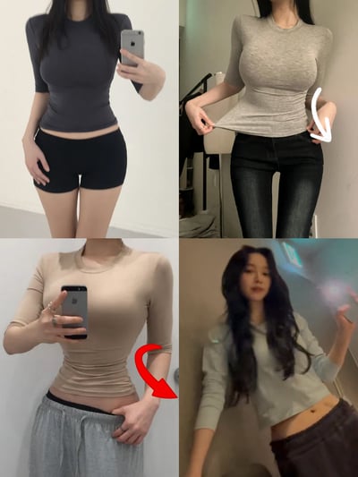 正韓（包色優惠）AI自帶沙漏腰 正肩 karina.寧寧 5分袖1