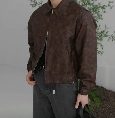 必買 Miu風 復古刷色雙拉鍊皮外套 （男女款）21