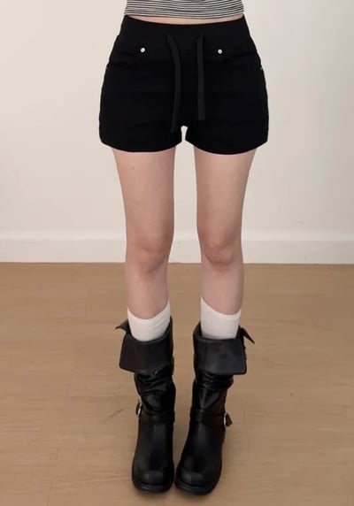 韓國 修飾小腹寬鬆緊 豐胯彈性短褲（墊可拆）S-2XL3