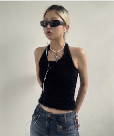 毛毛繞脖背心 甜酷1