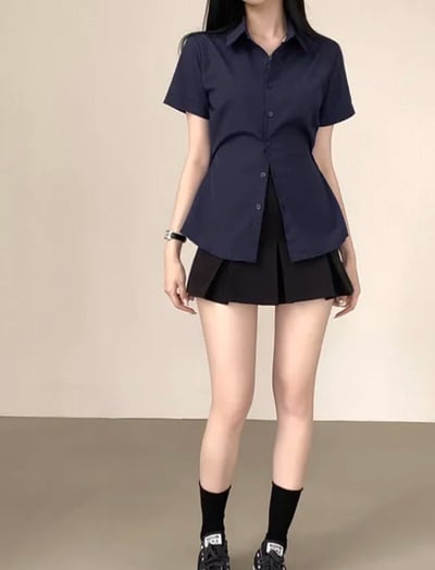 (包色優惠）Karina 收腰襯衫 短袖版 （腰間調節扣）17