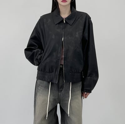 必買 Miu風 復古刷色雙拉鍊皮外套 （男女款）23