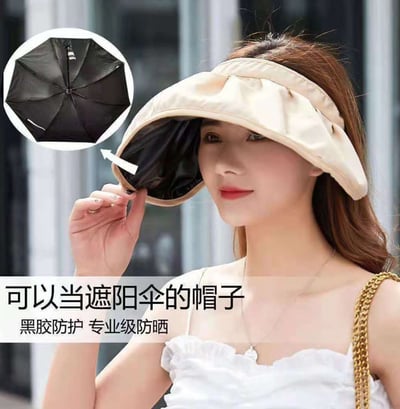 ~子甄彣璟~貝殼帽 髮箍帽 一帽兩用 遮陽帽 黑膠防曬帽 戶外防曬帽大帽簷 沙灘帽 帽子 防紫外線帽 空頂帽6