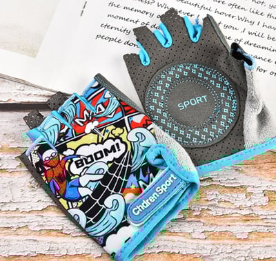 ~子甄彣璟~兒童半指手套 5歲到12歲 騎行手套 健身手套 運動手套 自行車手套 保護手部 防碰撞10