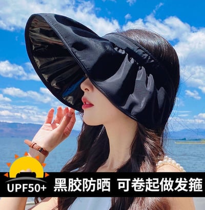 ~子甄彣璟~貝殼帽 髮箍帽 一帽兩用 遮陽帽 黑膠防曬帽 戶外防曬帽大帽簷 沙灘帽 帽子 防紫外線帽 空頂帽2