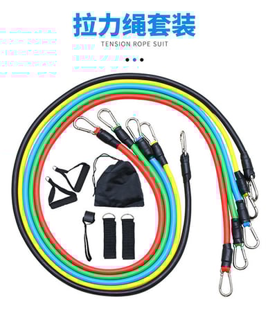 ~子甄彣璟~拉力器11件套 健身 乳膠拉力繩 多功能訓練器 拉力器套裝 彈力繩 彈力帶 臂力胸肌力量訓練8