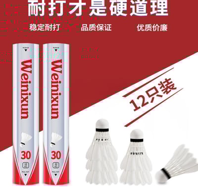 ~子甄彣璟~羽毛球 12只裝 飛行穩定 娛樂訓練球 訓練用球 耐打不易爛 鴨毛球 軟木球 練習 羽球1