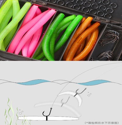 ~子甄彣璟~82件加鹽蜂豆套裝 面條蟲 麵條蟲 魚餌 路亞餌 沉水 棒蟲 棒棒蟲 麵條蟲 路亞 釣餌 假餌9