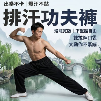 ~子甄彣璟~排汗功夫褲 拉鍊口袋不掉物 太極褲 武術褲 爆汗不黏 寬鬆速乾 燈籠褲 束口運動褲 不卡襠2