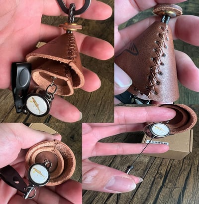 ~子甄彣璟~馬口亮片鈴鐺包 路亞餌 鐵板 亮片 收納包 鈴鐺包 牛皮手工制作 亮片掛餌器 假餌鑰匙包11