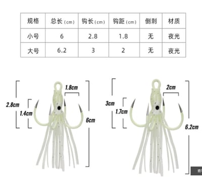 ~子甄彣璟~夜光小卷 夜光四本鉤 四爪鉤 四錨鉤 夜光章魚 魷魚餌 路亞餌 假餌 魚餌-單只價格3
