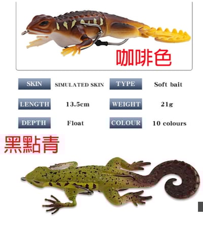 ~子甄彣璟~壁虎 浮水系 3D仿真 路亞餌 假餌 誘餌 仿生餌 擬餌 軟餌 帶三鉤 攻黑魚 翹嘴 仿真餌2