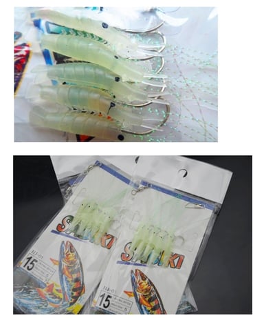 ~子甄彣璟~促銷 顏色隨機 1包5隻綁好 仿生夜光蝦串鉤 小蝦 路亞餌  假餌 釣魚 誘餌 蝦子 大小魚通吃 專攻翹嘴2