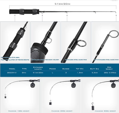 ~子甄彣璟~黑色獨節冰釣竿51cm 冰釣 筏竿 船竿 魚竿 海竿 釣魚竿 釣竿 海釣 船釣 釣魚(含捲線器)6