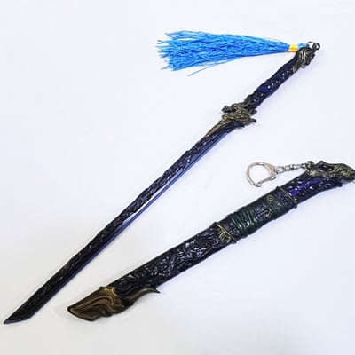 ~子甄彣璟~黑金古刀29cm+刀架 珍藏品 工藝品 模型擺件 生日禮物 交換禮物 不開刃6