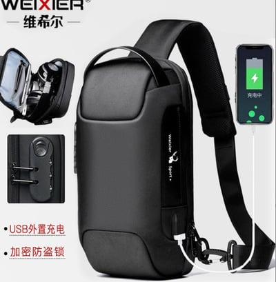 ~子甄彣璟~側背包9530 密碼鎖 斜挎包 多功能大容量 斜背包 胸包 旅行包 防潑水 背包 錢包 單肩包 側肩包1