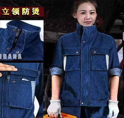 ~子甄彣璟~牛仔工作服 上衣+褲子 防燙 防火花 耐磨 電焊 工作褲 工作衣 工裝褲 勞保服 牛仔褲 夾克 外套4