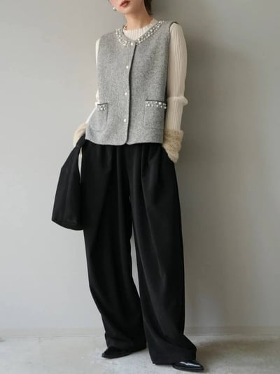 【SALE商品】毛呢針織釘珠背心*2色 KR09550852