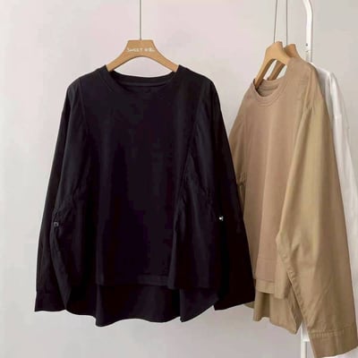 簡約俐落拼接抽繩上衣*3色 K828511