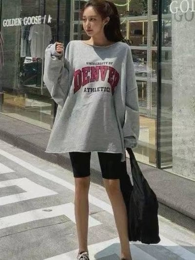 美式字母斜肩寬鬆毛圈衛衣*4色B79115