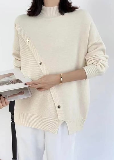 【SALE商品】斜邊金釦高領針織上衣*4色 K988592