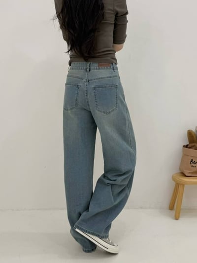 特殊復古洗彈力牛仔剪裁彎刀褲*2色 K740046