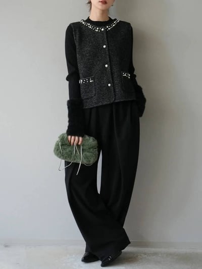 【SALE商品】毛呢針織釘珠背心*2色 KR09550851