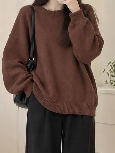 單色寬鬆北極絨針織上衣 *4色 B1192512