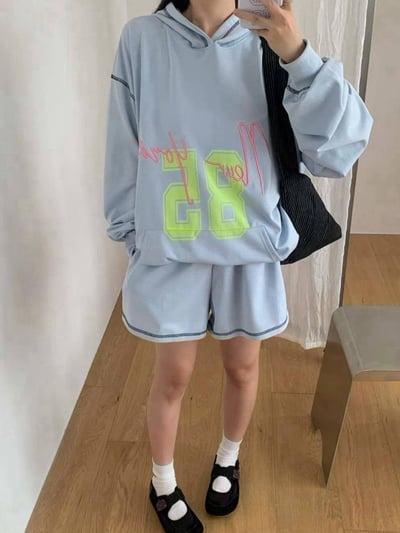 車線85口袋帽t短褲套裝*3色 B 68983