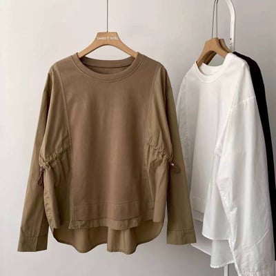 簡約俐落拼接抽繩上衣*3色 K082855