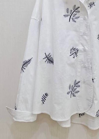 棉質電繡花草紋計款襯衫*3色 K085896