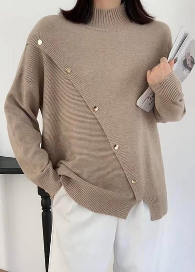 【SALE商品】斜邊金釦高領針織上衣*4色 K988594