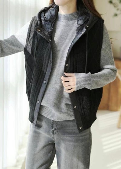 【SALE商品】菱格紋針織拼接鋪棉連帽背心*4色 KB912509014