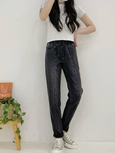 雙釦編織腰角口不規則剪裁喇叭牛仔褲*1色 K740081