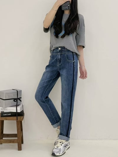 側邊撞色條水洗彈力男友牛仔褲*1色 K740063