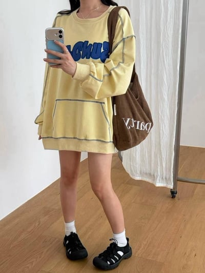 棉麻拼接撞色大學T*3色B77936